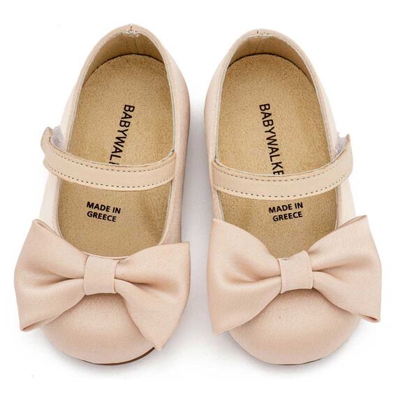 Babywalker Γοβάκι Μονή Μπαρέτα με Σατέν Φιόγκο  BW4870 Μπεζ - Βαπτιστικό Παπούτσι για Κορίτσι στο Oneirokosmos
