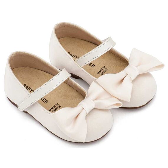 Babywalker Γοβάκι Μονή Μπαρέτα με Σατέν Φιόγκο  BW4870 Εκρού - Βαπτιστικό Παπούτσι για Κορίτσι στο Oneirokosmos