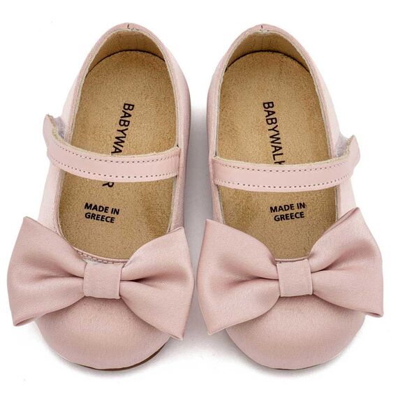Babywalker Γοβάκι Μονή Μπαρέτα με Σατέν Φιόγκο  BW4870 Ροζ - Βαπτιστικό Παπούτσι για Κορίτσι στο Oneirokosmos