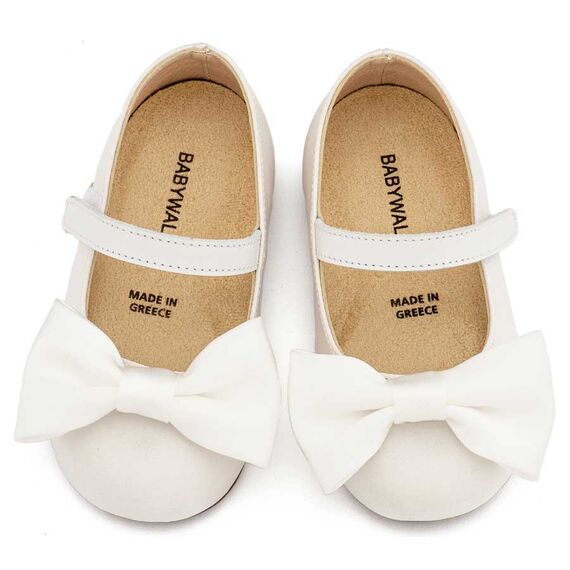 Babywalker Γοβάκι Μονή Μπαρέτα με Σατέν Φιόγκο  BW4870 Λευκό - Βαπτιστικό Παπούτσι για Κορίτσι στο Oneirokosmos