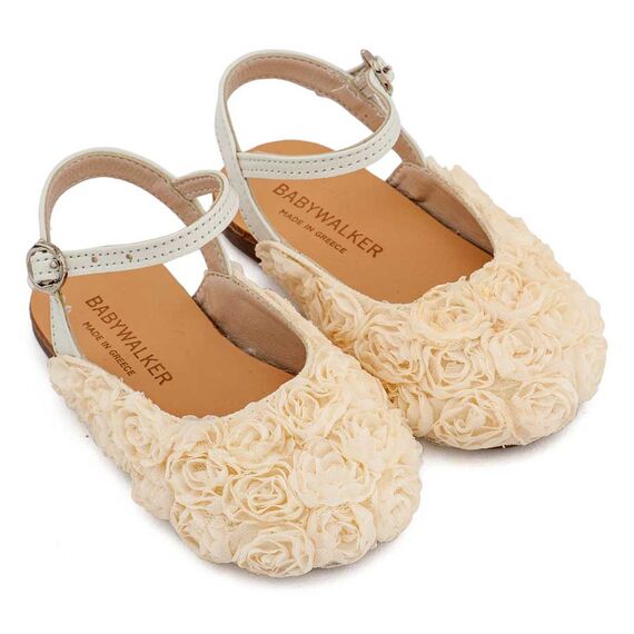 Babywalker Γαλλικό Σαμπό με Chiffon Λουλούδια BW4884 Εκρού - Βαπτιστικό Παπούτσι για Κορίτσι στο Oneirokosmos