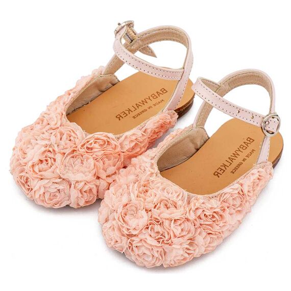 Babywalker Γαλλικό Σαμπό με Chiffon Λουλούδια BW4884 Ροζ - Βαπτιστικό Παπούτσι για Κορίτσι στο Oneirokosmos
