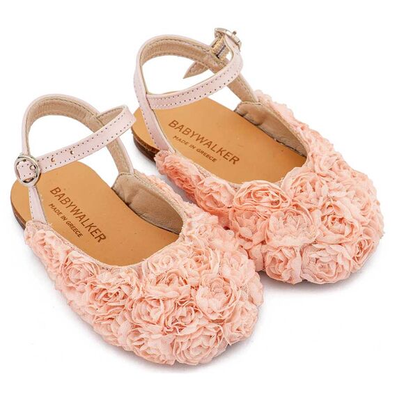 Babywalker Γαλλικό Σαμπό με Chiffon Λουλούδια BW4884 Ροζ - Βαπτιστικό Παπούτσι για Κορίτσι στο Oneirokosmos