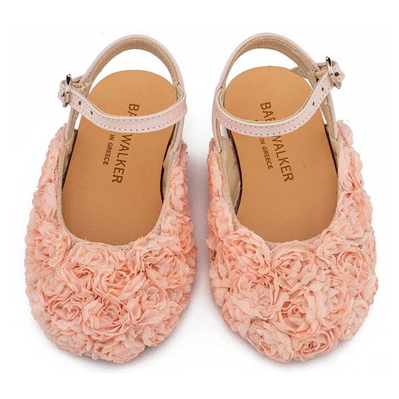 Babywalker Γαλλικό Σαμπό με Chiffon Λουλούδια BW4884 Ροζ - Βαπτιστικό Παπούτσι για Κορίτσι στο Oneirokosmos
