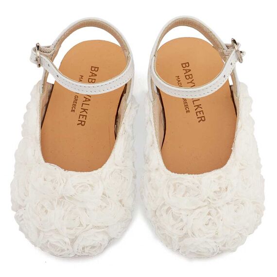Babywalker Γαλλικό Σαμπό με Chiffon Λουλούδια BW4884 Λευκό - Βαπτιστικό Παπούτσι για Κορίτσι στο Oneirokosmos