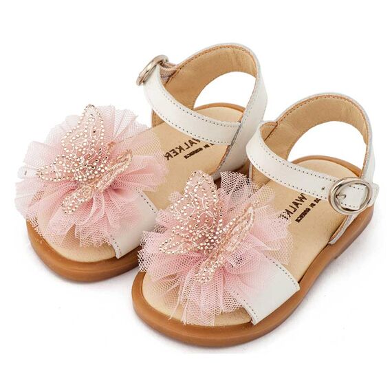 Babywalker Πέδιλο με Διακοσμητικό Πεταλούδας BW4886 Εκρού Ροζ - Βαπτιστικό Παπούτσι για Κορίτσι στο Oneirokosmos