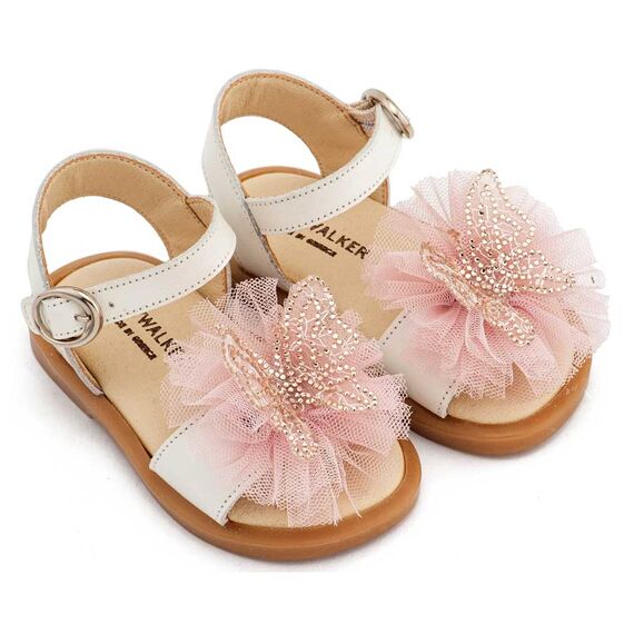 Babywalker Πέδιλο με Διακοσμητικό Πεταλούδας BW4886 Εκρού Ροζ - Βαπτιστικό Παπούτσι για Κορίτσι στο Oneirokosmos