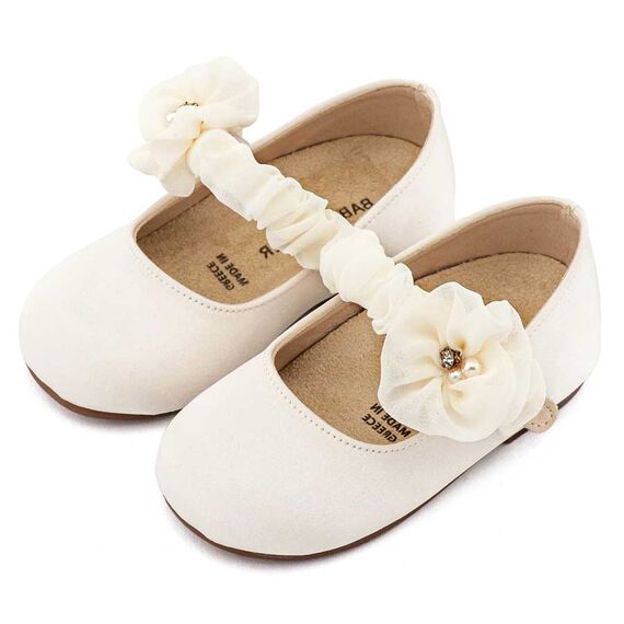 Babywalker Γοβάκι Μονή Μπαρέτα με Υφασμέτινο Διακοσμητικό BW4888 Εκρού - Βαπτιστικό Παπούτσι για Κορίτσι στο Oneirokosmos