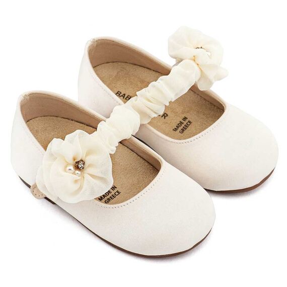 Babywalker Γοβάκι Μονή Μπαρέτα με Υφασμέτινο Διακοσμητικό BW4888 Εκρού - Βαπτιστικό Παπούτσι για Κορίτσι στο Oneirokosmos