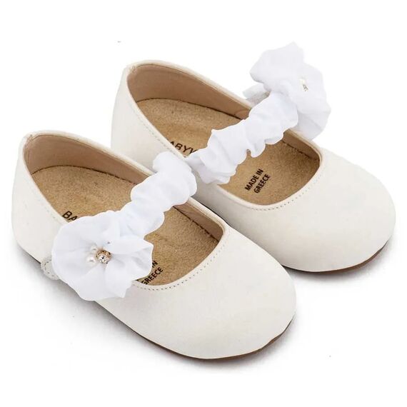 Babywalker Γοβάκι Μονή Μπαρέτα με Υφασμέτινο Διακοσμητικό BW4888 Λευκό - Βαπτιστικό Παπούτσι για Κορίτσι στο Oneirokosmos