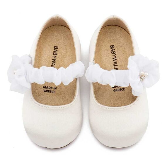 Babywalker Γοβάκι Μονή Μπαρέτα με Υφασμέτινο Διακοσμητικό BW4888 Λευκό - Βαπτιστικό Παπούτσι για Κορίτσι στο Oneirokosmos