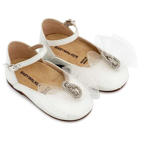 Babywalker Γαλλικό Γοβάκι με Φιόγκο και Στρας BW4890  Εκρού - Βαπτιστικό Παπούτσι για Κορίτσι στο Oneirokosmos