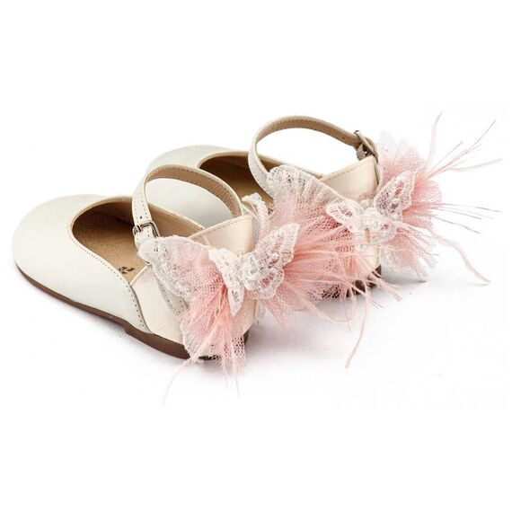 Babywalker Γαλλικό Γοβάκι με Διακοσμημένη Φτέρνα Πεταλούδα BW4891 Εκρού Ροζ - Βαπτιστικό Παπούτσι για Κορίτσι στο Oneirokosmos