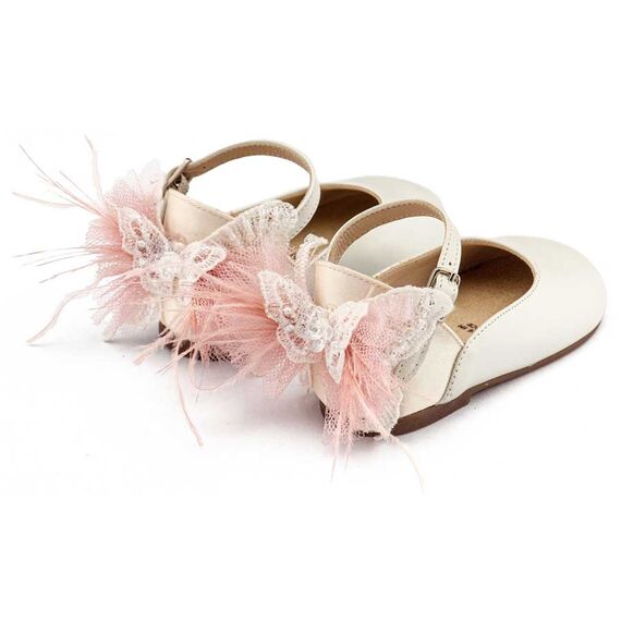 Babywalker Γαλλικό Γοβάκι με Διακοσμημένη Φτέρνα Πεταλούδα BW4891 Εκρού Ροζ - Βαπτιστικό Παπούτσι για Κορίτσι στο Oneirokosmos