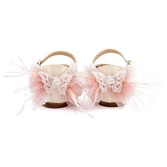 Babywalker Γαλλικό Γοβάκι με Διακοσμημένη Φτέρνα Πεταλούδα BW4891 Εκρού Ροζ - Βαπτιστικό Παπούτσι για Κορίτσι στο Oneirokosmos