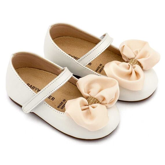 Babywalker Γοβάκι Μονή Μπαρέτα με Σατέν Φιόγκο  BW4893 Εκρού - Βαπτιστικό Παπούτσι για Κορίτσι στο Oneirokosmos