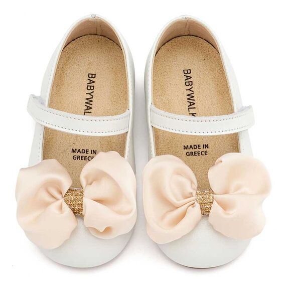 Babywalker Γοβάκι Μονή Μπαρέτα με Σατέν Φιόγκο  BW4893 Εκρού - Βαπτιστικό Παπούτσι για Κορίτσι στο Oneirokosmos