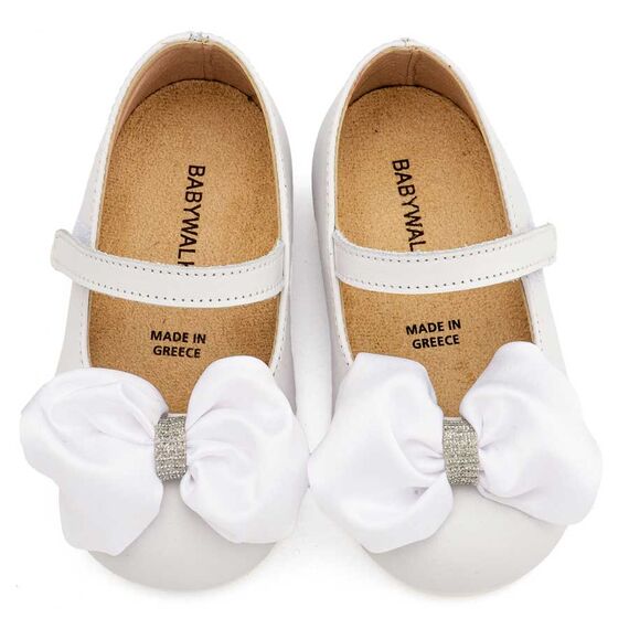 Babywalker Γοβάκι Μονή Μπαρέτα με Σατέν Φιόγκο  BW4893 Λευκό - Βαπτιστικό Παπούτσι για Κορίτσι στο Oneirokosmos