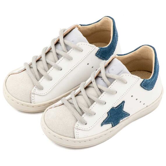 Babywalker Τρίχρωμο Sneaker Δετό EXC5315  Λευκό Μπλε Ρουά Γκρι - Βαπτιστικό Παπούτσι για Αγόρι στο Oneirokosmos
