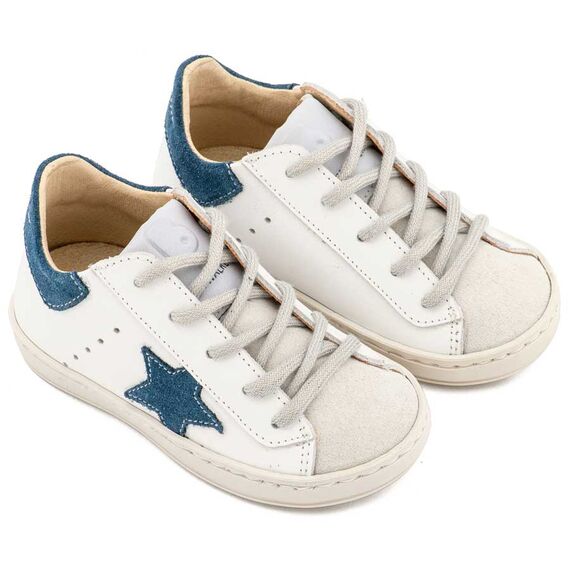 Babywalker Τρίχρωμο Sneaker Δετό EXC5315  Λευκό Μπλε Ρουά Γκρι - Βαπτιστικό Παπούτσι για Αγόρι στο Oneirokosmos