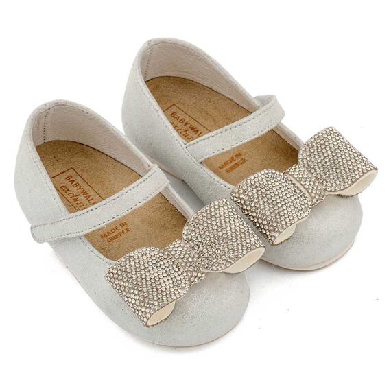 Babywalker Γοβάκι Μονή Μπαρέτα Διακοσμημένο με Στρασένιο Φιόγκο EXC5883 Λευκό Πάγου - Βαπτιστικό Παπούτσι για Κορίτσι στο Oneirokosmos