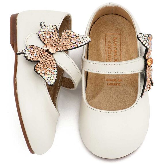 Babywalker Γοβάκι με Στρασένια Πεταλούδα στο Πλάι EXC5894 Εκρού - Βαπτιστικό Παπούτσι για Κορίτσι στο Oneirokosmos