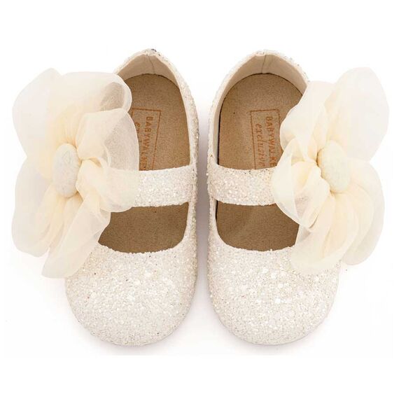 Babywalker Γοβάκι Μονή Μπαρέτα Διακοσμημένο με Μεγάλο Λουλούδι Οργάντζας EXC5899 Εκρού - Βαπτιστικό Παπούτσι για Κορίτσι στο Oneirokosmos