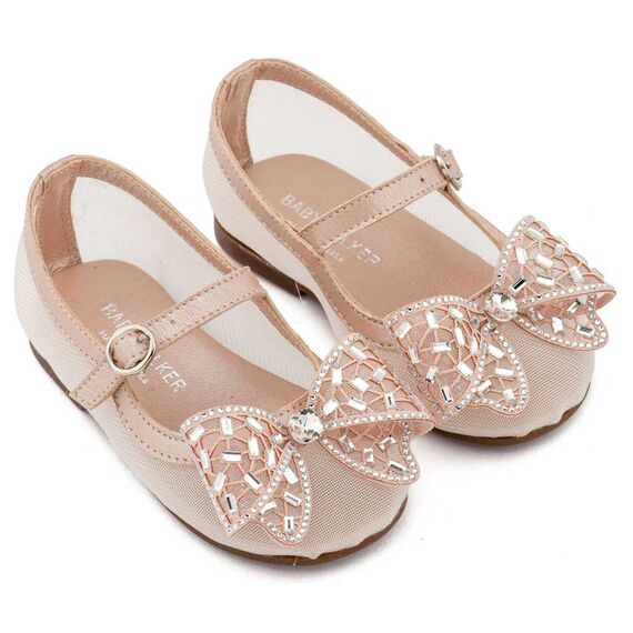 Babywalker Γοβάκι απο Ύφασμα Φιλντιρέ και Φιόγκο Στρας EXC5903 Ροζ Αντικέ - Βαπτιστικό Παπούτσι για Κορίτσι στο Oneirokosmos