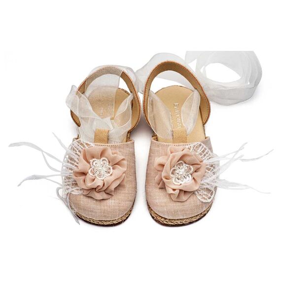 Babywalker Εσπαντρίγια με Χειροποίητο Διακοσμητικό με Πούπουλα EXC5905 Εκρού Νουντ - Βαπτιστικό Παπούτσι για Κορίτσι στο Oneirokosmos