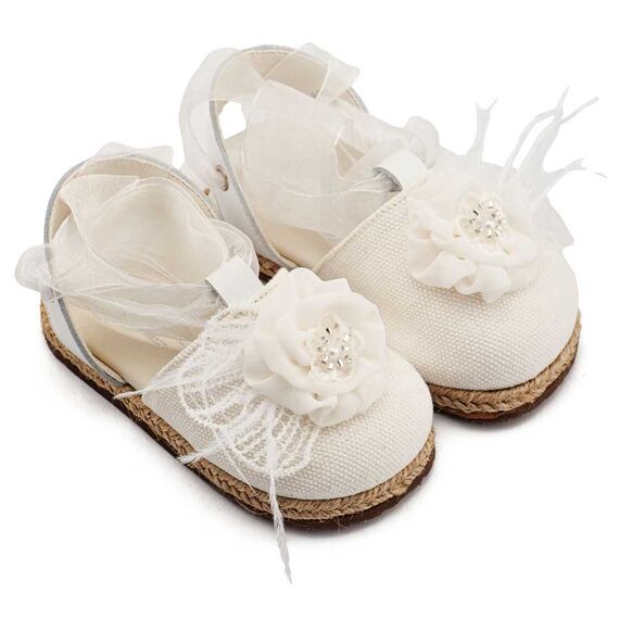 Babywalker Εσπαντρίγια με Χειροποίητο Διακοσμητικό με Πούπουλα EXC5905 Λευκό - Βαπτιστικό Παπούτσι για Κορίτσι στο Oneirokosmos