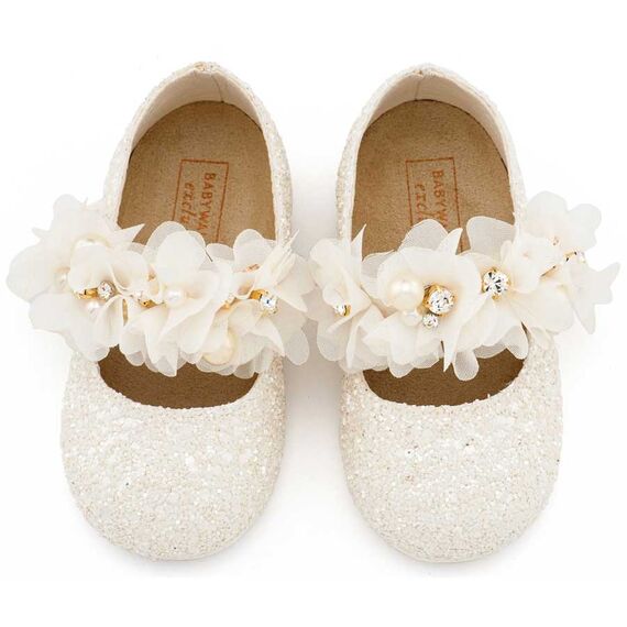 Babywalker Γοβάκι Μονή Μπαρέτα Στρας με Λουλούδια Πέρλες και Κρύσταλα Swarovski  LU6118 Εκρού - Βαπτιστικό Παπούτσι για Κορίτσι στο Oneirokosmos