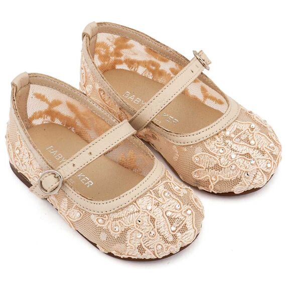 Babywalker Γοβάκι απο Ύφασμα Φιλντιρέ Δαντέλα LU6128 Μπεζ - Βαπτιστικό Παπούτσι για Κορίτσι στο Oneirokosmos