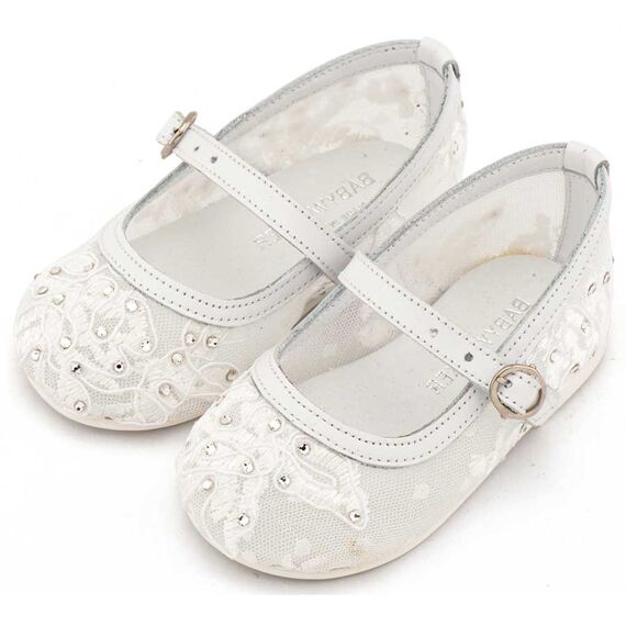 Babywalker Γοβάκι απο Ύφασμα Φιλντιρέ Δαντέλα LU6128 Λευκό - Βαπτιστικό Παπούτσι για Κορίτσι στο Oneirokosmos