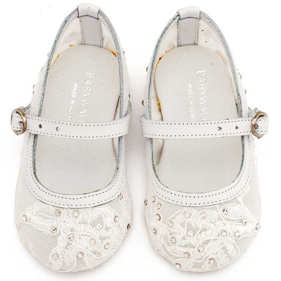 Babywalker Γοβάκι απο Ύφασμα Φιλντιρέ Δαντέλα LU6128 Λευκό - Βαπτιστικό Παπούτσι για Κορίτσι στο Oneirokosmos