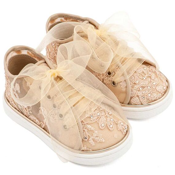Babywalker Sneaker απο Ύφασμα Φιλντιρέ Λουλούδια LU6129 Μπεζ - Βαπτιστικό Παπούτσι για Κορίτσι στο Oneirokosmos