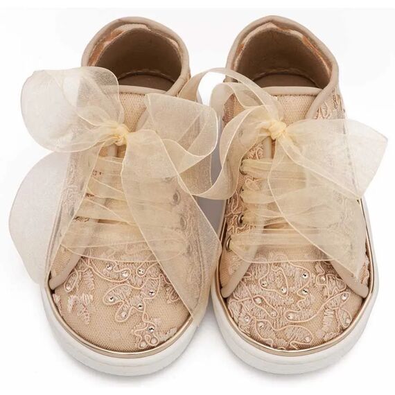Babywalker Sneaker απο Ύφασμα Φιλντιρέ Λουλούδια LU6129 Μπεζ - Βαπτιστικό Παπούτσι για Κορίτσι στο Oneirokosmos