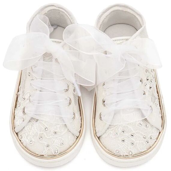 Babywalker Sneaker απο Ύφασμα Φιλντιρέ Λουλούδια LU6129 Λευκό - Βαπτιστικό Παπούτσι για Κορίτσι στο Oneirokosmos