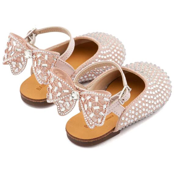 Babywalker Σαμπό Διακοσμημένο Ολόγυρα με Στρας και Φιόγκο απο Στρας στη Φτέρνα LU6132 Ροζ Αντικέ - Βαπτιστικό Παπούτσι για Κορίτσι στο Oneirokosmos