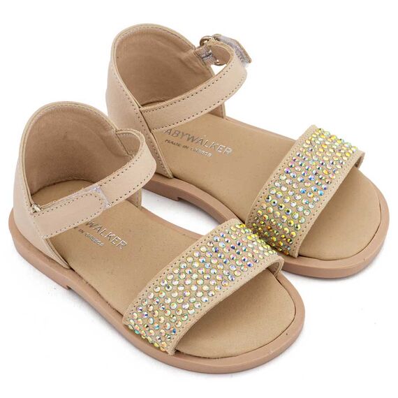 Babywalker Πέδιλο Διακοσμημένο με Στρας  LU6133 Μπεζ - Βαπτιστικό Παπούτσι για Κορίτσι στο Oneirokosmos
