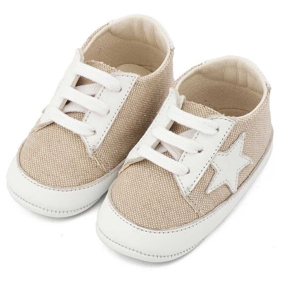 Babywalker Υφασμάτινο Δετό Sneaker  MI1135 Μπεζ Λευκό - Βαπτιστικό Παπούτσι για Αγόρι στο Oneirokosmos