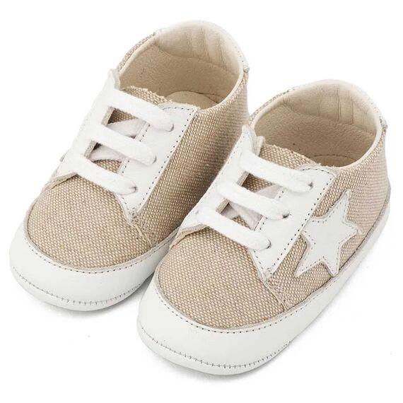 Babywalker Υφασμάτινο Δετό Sneaker  MI1135 Μπεζ Λευκό - Βαπτιστικό Παπούτσι για Αγόρι στο Oneirokosmos