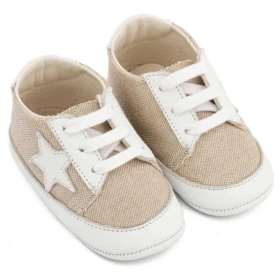 Babywalker Υφασμάτινο Δετό Sneaker  MI1135 Μπεζ Λευκό - Βαπτιστικό Παπούτσι για Αγόρι στο Oneirokosmos