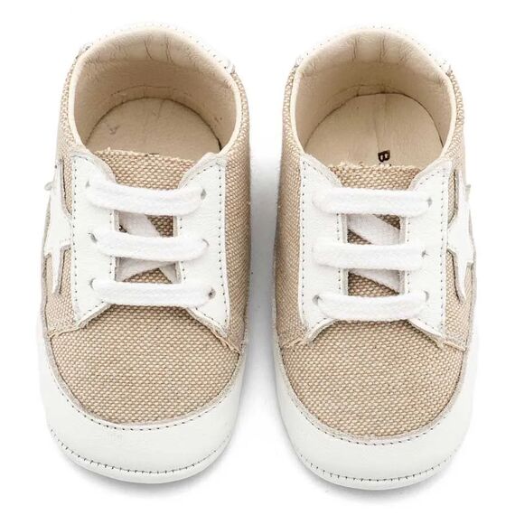 Babywalker Υφασμάτινο Δετό Sneaker  MI1135 Μπεζ Λευκό - Βαπτιστικό Παπούτσι για Αγόρι στο Oneirokosmos