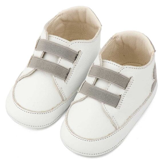Babywalker Παντοφλέ Σνικερ με Λάστιχάκια MI1137 Λευκό Γκρι - Βαπτιστικό Παπούτσι για Αγόρι στο Oneirokosmos