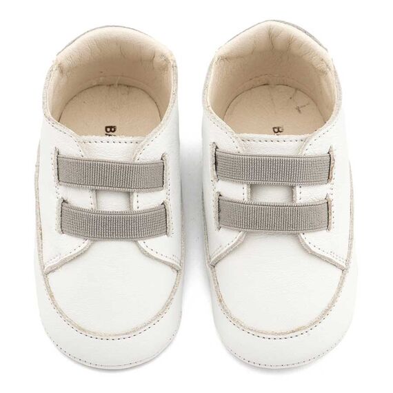 Babywalker Παντοφλέ Σνικερ με Λάστιχάκια MI1137 Λευκό Γκρι - Βαπτιστικό Παπούτσι για Αγόρι στο Oneirokosmos