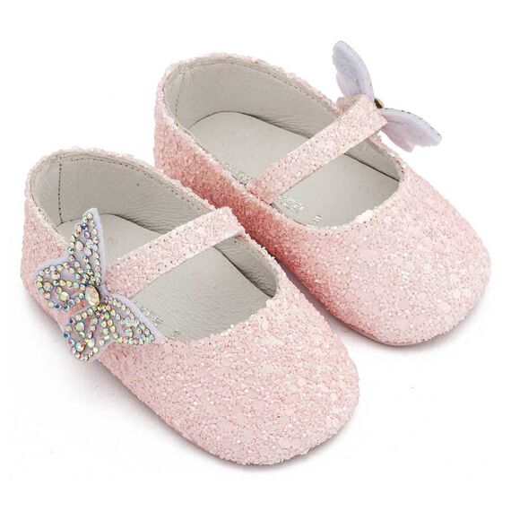 Babywalker Γοβάκι Μονή Μπαρέτα Χρατς με  Στρασένια Πεταλούδα MI1658 Ροζ - Βαπτιστικό Παπούτσι για Κορίτσι στο Oneirokosmos