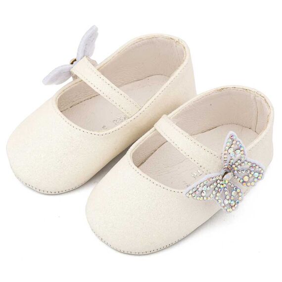 Babywalker Γοβάκι Μονή Μπαρέτα Χρατς με  Στρασένια Πεταλούδα MI1658 Λευκό - Βαπτιστικό Παπούτσι για Κορίτσι στο Oneirokosmos