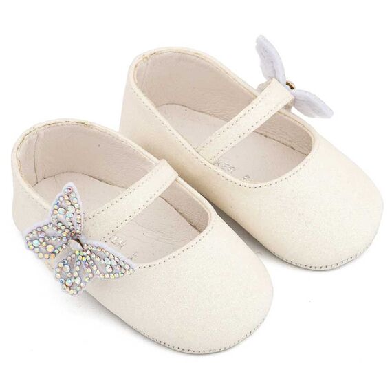 Babywalker Γοβάκι Μονή Μπαρέτα Χρατς με  Στρασένια Πεταλούδα MI1658 Λευκό - Βαπτιστικό Παπούτσι για Κορίτσι στο Oneirokosmos