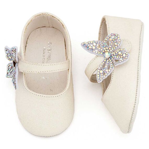 Babywalker Γοβάκι Μονή Μπαρέτα Χρατς με  Στρασένια Πεταλούδα MI1658 Λευκό - Βαπτιστικό Παπούτσι για Κορίτσι στο Oneirokosmos