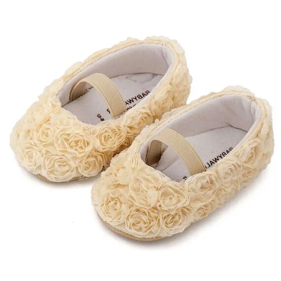 Babywalker Μπαλαρινα Διακοσμημένη με Chiffon Λουλούδια MI1660 Εκρού - Βαπτιστικό Παπούτσι για Κορίτσι στο Oneirokosmos